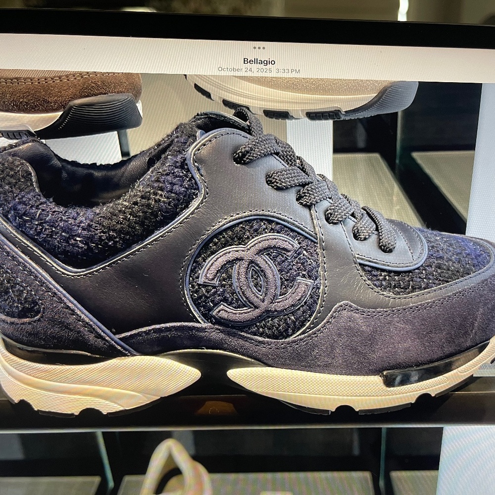 CHANEL Navy Blue Sneakers